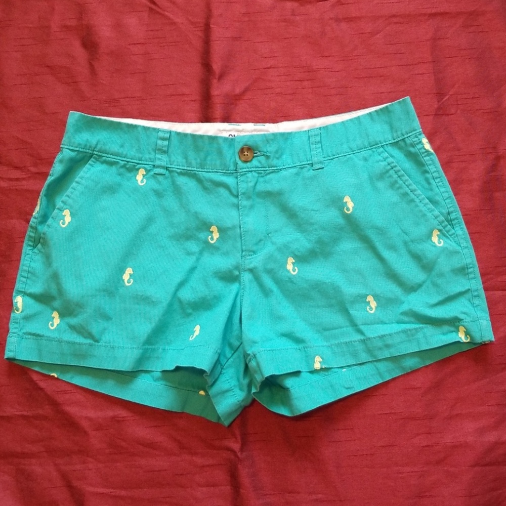 Old Navy Turquoise Seahorse Embroidered Shorts